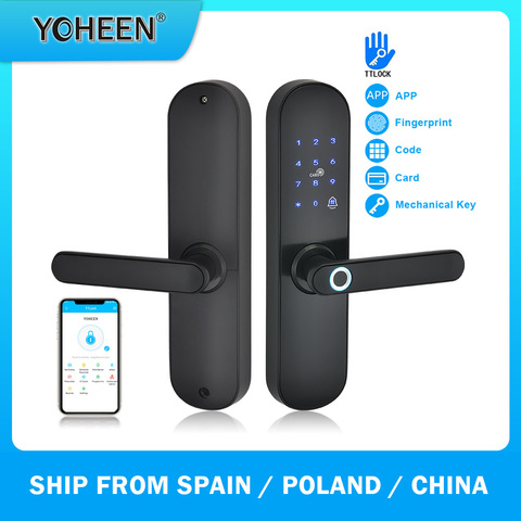 YOHEEN Fingerprint Lock Smart Card Digital Code Electronic Door Lock Bluetooth TTLock App Security Mortise Lock ► Photo 1/6