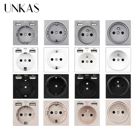UNKAS B8 Modules DIY Free Combination EU / French 16A Wall Power Socket Dual USB Charger Port Hidden Soft LED Outlet ► Photo 1/6