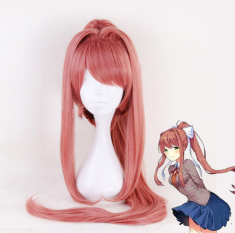 Doki Doki Literature Club! Monika Wigs DDLC 95cm Long Heat Resistant Synthetic Hair Perucas Cosplay Wig + Wig Cap ► Photo 1/6