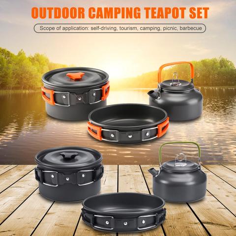 Picnic Camping Cookware Ultra-Light Portable Outdoor Water Kettle Pan Pot Travel Aluminum Cooking Kits Utensils Hiking Picnic ► Photo 1/6