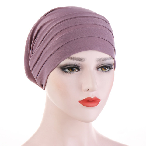 2022 New Spring Candy Color Turban Cap Chemotherapy Headband Forehead Pile Hat Muslim Headscarf Women Hair Accessories ► Photo 1/6