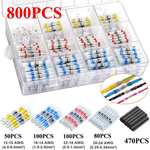 800/300/250Pcs Heat Shrink Butt Crimp Terminals Waterproof Solder Seal Electrical Butt Connectors Wire Cable Splice Terminal Kit ► Photo 1/6