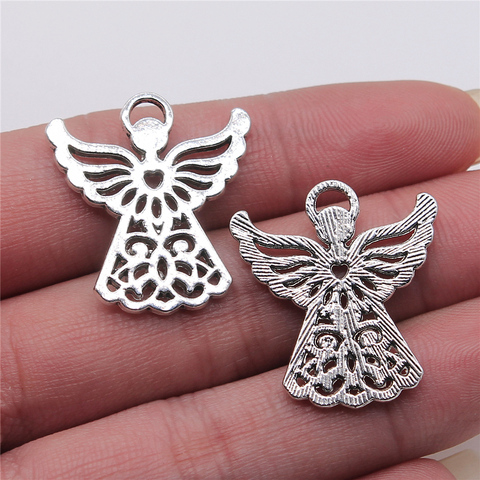 WYSIWYG 3pcs/lot Angel Charms Pendant Diy Metal Jewelry Making Antique Silver Color 25x27mm ► Photo 1/3