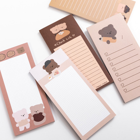 50 Sheets Cute Korean Biscuits Bear Memo Pad Message Notes Decorative Notepad Note check list Memo Stationery Office Supplies ► Photo 1/5