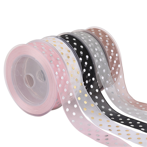 5m/lot 25mm High-grade Bronzing Dots Organza Ribbons for Wedding Party Christmas Decorations Bouquet Gifts Bow DIY Ribbon ► Photo 1/6