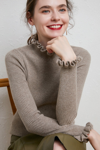 New Turtleneck Cashmere sweater  Women Casual Paragraph Floral collar Long sleeve  Sweater Solid color  Pullover Sweater ► Photo 1/6