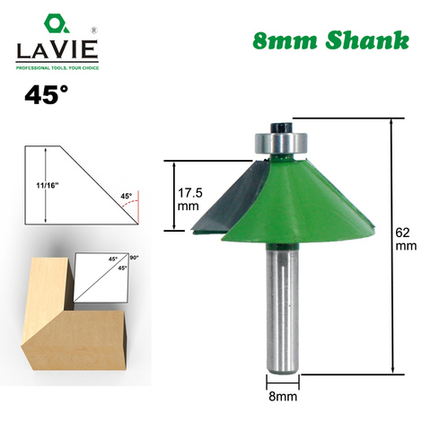 LAVIE 1pc 8mm Shank Chamfer Router Bit 45 Degree Bevel Edging Milling Cutter for Wood Woodork Machine Tools MC02110-45 ► Photo 1/6