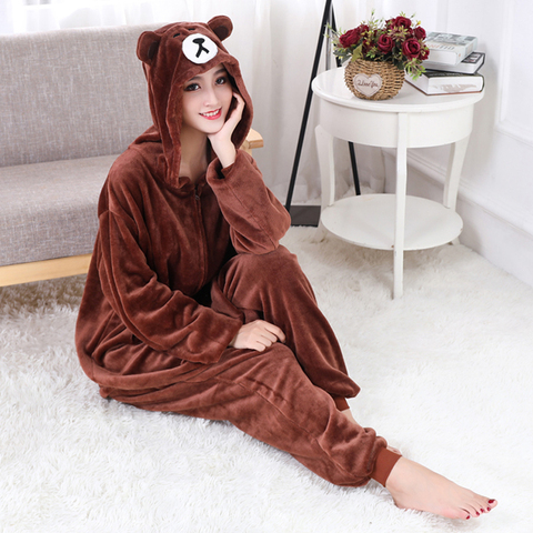 Animal Women Men Pajama Adult Cartoon Bear Kigurumis Zipper Flannel  Winter Warm Sleepwear XXL  Suit Funny Festival Overalls ► Photo 1/6