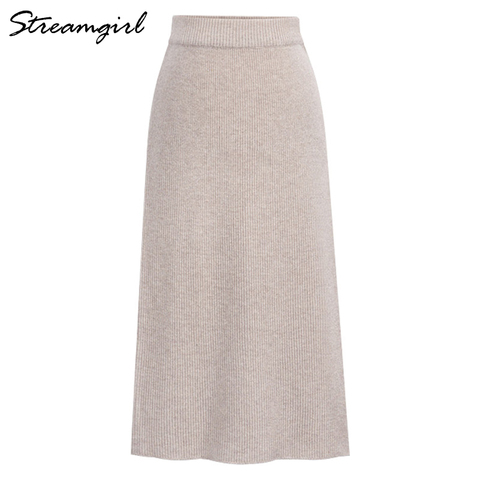 Streamgirl Knitted Skirt With Slit High Waist Vintage Plus Size Skirts For Women 4XL 5XL 6XL Straight Skirt For Women Spring ► Photo 1/6