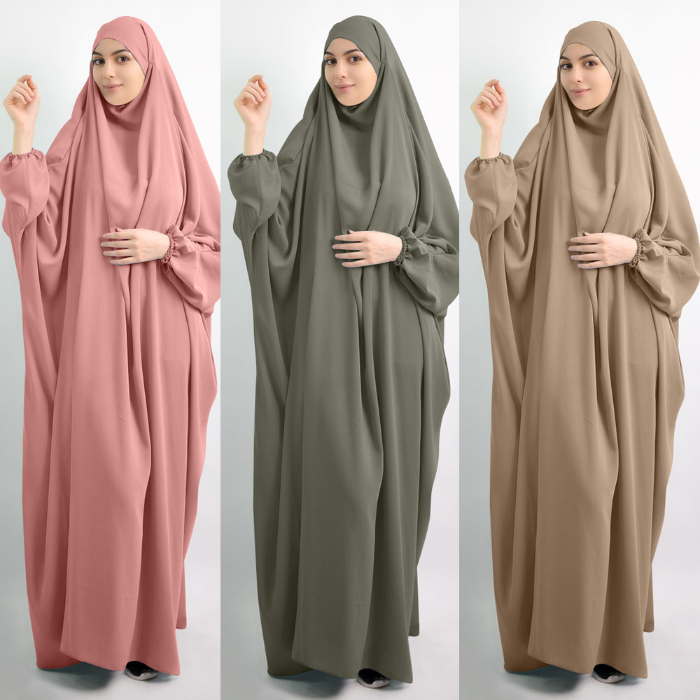 Muslim Womens Prayer Hijab Dress Abaya Overhead Arab Islamic Khimar Maxi Clothes 