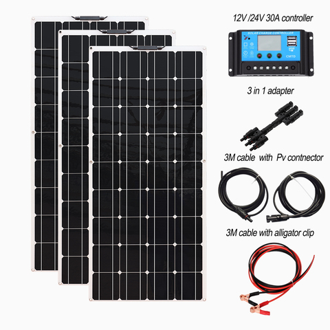 Solar panel kit 12V or 24v Module 18V 120W 240w 360w 480w 600w 720w Flexible Kit for  Battery  Home Charger ► Photo 1/6