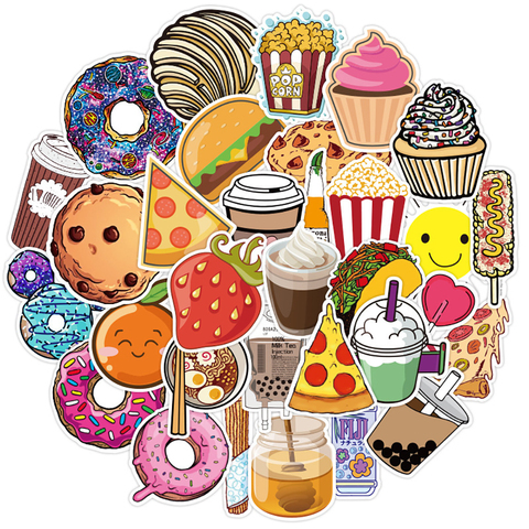 50 PCS Fast Food Drink Stickers Cartoon Delicious Dessert Diet Creative  Sticker