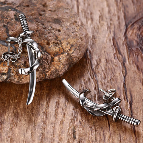 Japanese Samurai Scimitar Sword Stud Earrings for Men Small Vintage Stainless Steel Katana Ear Piercing Earing Punk Jewelry ► Photo 1/6