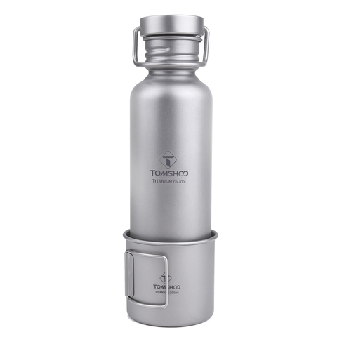 TOMSHOO 750ml Full Titanium Water Bottle w Extra Plastic Lid Ultralight Outdoor Camping Hiking Cycling Water Bottle for drinking ► Photo 1/6