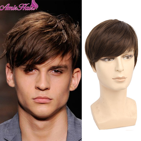Amir Short Synthetic Hair Wigs Black Straight Dark Brown Wig Mens Short Synthetic Hair Men Wigs Dark Brown Color Natural Wig ► Photo 1/6