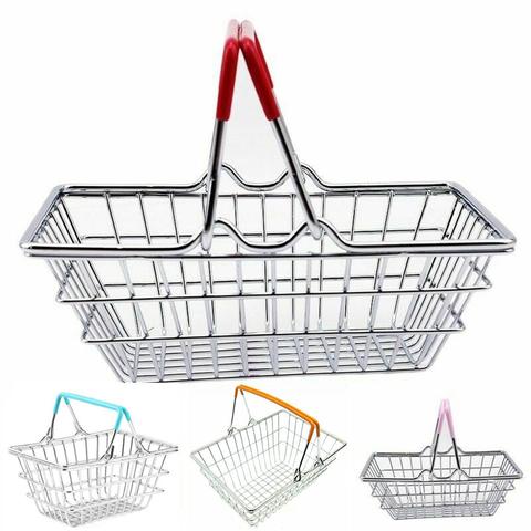 Kid Handcart Toy Miniature Metal Simulation Supermarket Shopping Basket Utility Carts Basket Pretend Role Play Toys For Children ► Photo 1/6