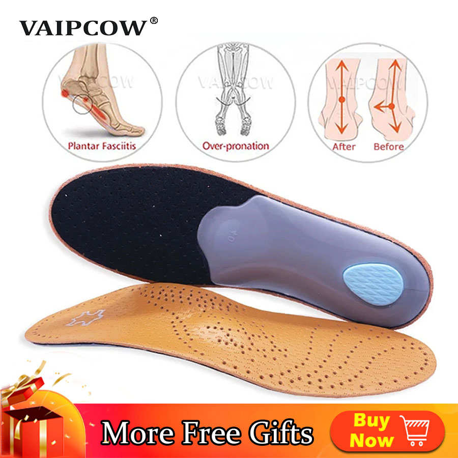 High Quality Orthopedic Leather Insoles Men&Women Flat Foot arch Support 25mm 