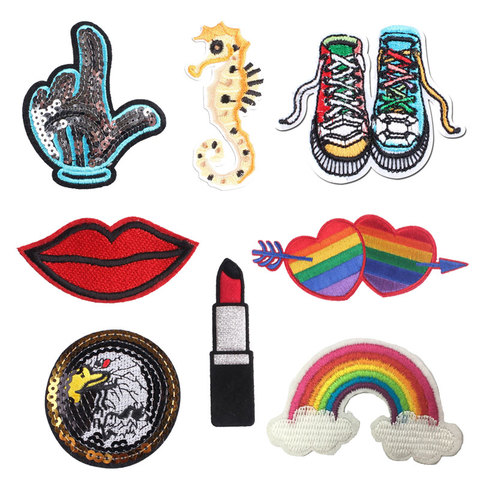 Love Iron on Patch Rainbow Embroidered Patches for Clothing DIY T-shirt Applique Heat Transfer Stickers Stripes on Clothes F ► Photo 1/6