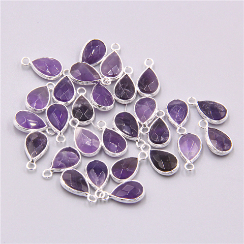 3pcs/lot Natural alloy Amethysts purple quartz crystal stone Water drop loose pendant charm for women jewelry making necklace ► Photo 1/6