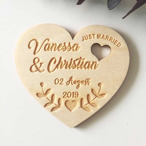 Personalized Save the Date Magnets, Wooden Heart Magnets