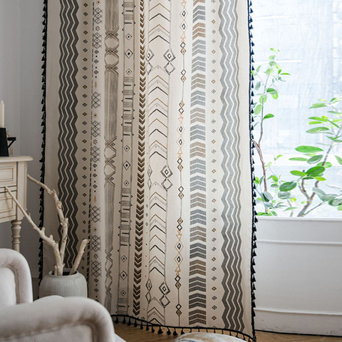 Country Style Bohemian Cotton Linen Curtains For Living Room Bedroom Windows Curtains Simple Tassel Boho Kitchen Curtain ► Photo 1/6
