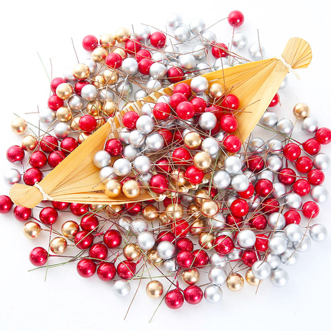 50/100pcs/Lot mini plastic berry artificial flower red cherry pearlescent stamen wedding Christmas Cake Box Wreaths Decoration ► Photo 1/6