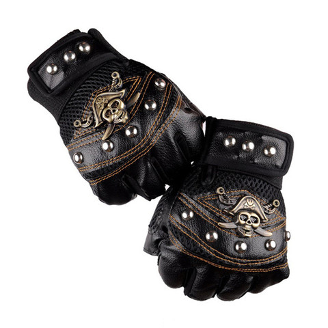 Skulls Rivet PU Leather Fingerless Gloves Men Women Fashion Hip Hop Women's Gym Punk Gloves Half Finger Men's Gloves ► Photo 1/6