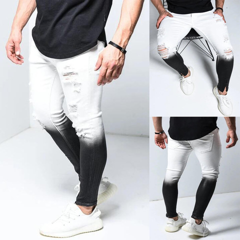 Fashion Men Skinny Jeans Stretchy Denim Slim Long Camouflage Pants Frayed Rip Bike Men Ripped Jeans 20 styles ► Photo 1/5