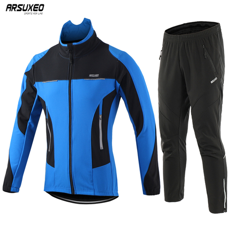 ARSUXEO Men Winter Cycling Jacket Set Windproof Waterproof Thermal Sportswear Bicycle Pants Trousers  Bike Suits Clothing 15FF ► Photo 1/6