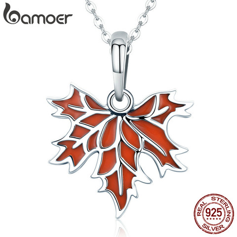 BAMOER 100% 925 Sterling Silver Autumn Maple Tree Leaves Pendant Necklace for Women Luxury Sterling Silver Jewelry Gift CC585 ► Photo 1/6