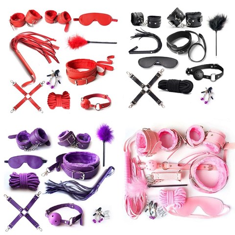 BDSM Bondage Restraint Set Sex Handcuffs Whip Anal Beads Butt Plug   Bullet Vibrator  Toys for Woman Adults ► Photo 1/6