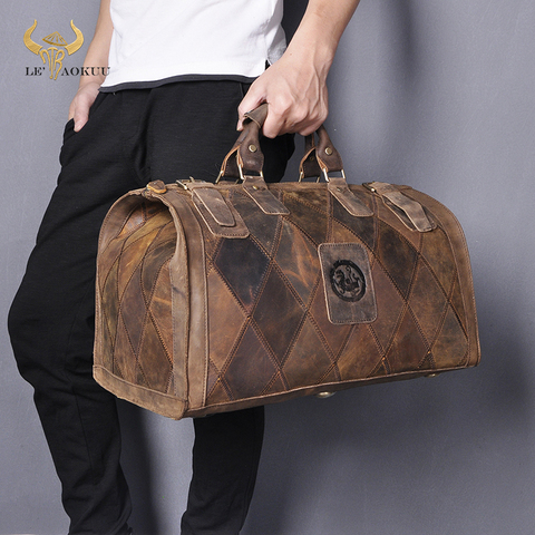 Original Crazy Horse Leather Male Larger Capacity Retro Design Handbag Duffle Luggage Bag Fashion Travel Suitcase Tote Bag 8151 ► Photo 1/6