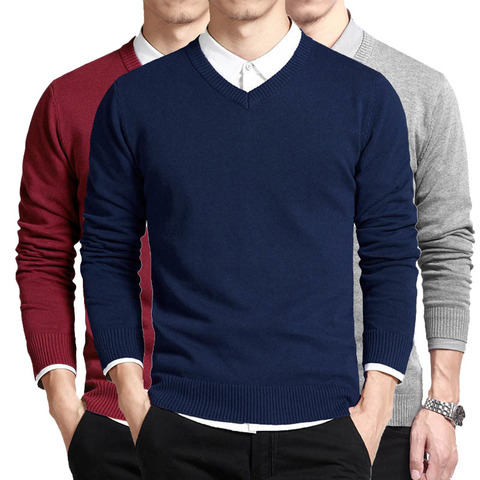 Varsanol Cotton Sweater Men Long Sleeve Pullovers Outwear Man V-Neck sweaters Tops Loose Solid Fit Knitting Clothing 8Colors New ► Photo 1/6