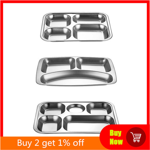 1pc Stainless Steel Divided Dinner Tray Lunch Container Food Plate for School Canteen 3/4/5 Section ► Photo 1/6