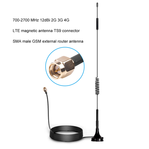 700-2700 MHz 12dBi 2G 3G 4G LTE Magnetic Antenna TS9 Connector SMA Male GSM External Router Car Antenna ► Photo 1/6