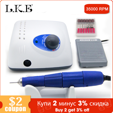 LKE New 65W Strong 210 102L Brushless Nail Drills Manicure Machine Pedicure Electric Strong 35000RPM File Bits Nails Art Equipme ► Photo 1/6