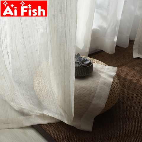 Nordic Cotton and Linen Curtain Tulle Drapes Japanese Style Fresh Stripe Gorgeous Bedroom Sheer Decorative Balcony Yarn M170#5 ► Photo 1/6