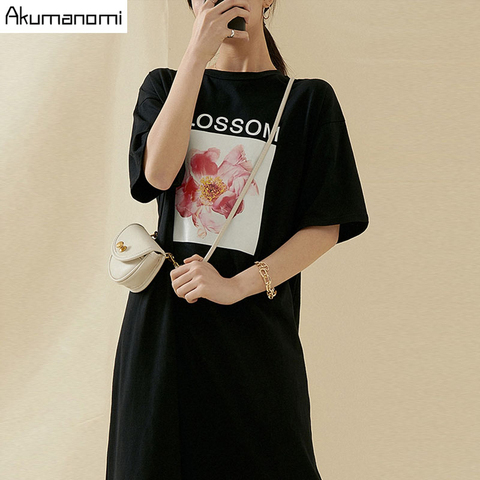 big size floral Maxi T Shirt Thigh Slit Dress Women Summer Casual elegant Black Long Dresses Robe Plus Size 7xl 6xl 5xl 4xl xxxl ► Photo 1/6