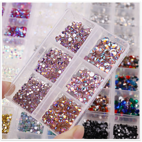 1 Box Crystal Nail Art Rhinestone Gold Silver Clear All Color Flat Bottom Mixed Shape DIY Nail Art 3D Decoration In 6cell pot ► Photo 1/6