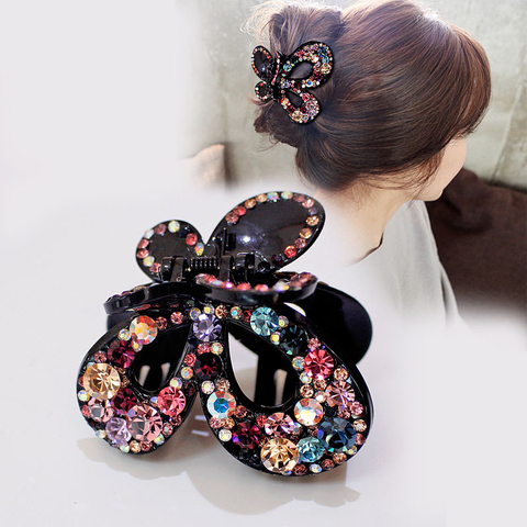 Fashion Shiny Crystal Hair Claw Strong Hairpin Butterfly Large Hair Clip Bow Knot Girl Clamping Hair Ornament Hair Accessories ► Photo 1/6