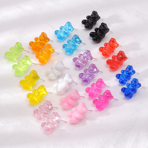 Kids Candy Color Jelly Bear Stud Earrings Women Girl Cartoon Transparent Bear Barrette Fashion Cute Resin Gummy Bear Jewelry ► Photo 1/6