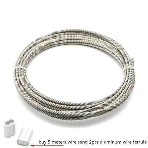 5 Meter 0.8mm 1mm 1.2mm 1.5mm 2mm Diameter Steel Wire bare Rope lifting Cable line Clothesline Rustproof 304 Stainless Steel 7*7 ► Photo 1/3