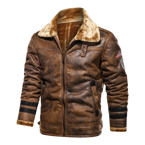 2022 Winter Men's Jacket Fur Leather Suede Coat Male Retro Thicken Leather Bomber Jacket Men Brand Biker Jacket Man AF819 ► Photo 1/6