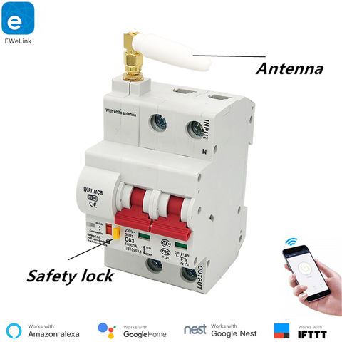 eWeLink 2P Remote control Wifi Circuit Breaker /Smart Switch/ Intelligent Automatic Recloser overload short circuit protection ► Photo 1/6