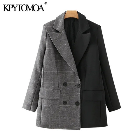 KPYTOMOA Women 2022 Fashion Double Breasted Patchwork Blazer Coat Vintage Long Sleeve Pockets Female Outerwear Chic Tops ► Photo 1/6