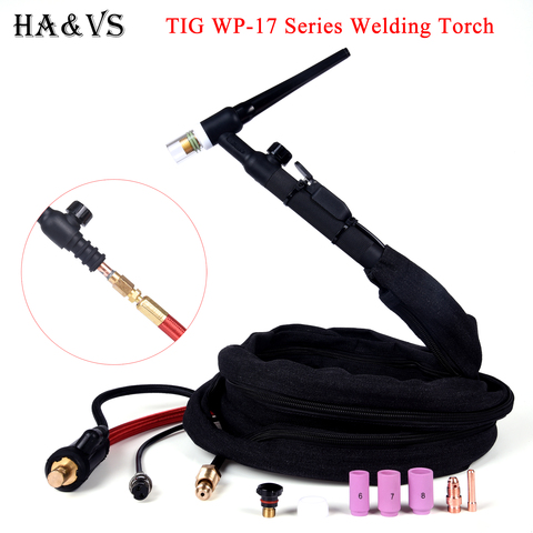 WP17 WP17FV WP17F TIG Welding Torch Gas-Electric Integrated Rubber Super Soft Red Hose 4M 35-50 Euro Connector 13FT Air Cooled ► Photo 1/6