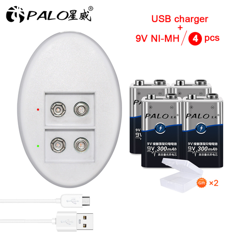 PALO 100% Original 6F22 Micro USB 9V rechargeable lithium ion battery with LED Smart charger for 9v li ion nimh rechargeable bat ► Photo 1/6