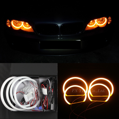 FSYLX SMD LED Angel Eyes for BMW E46 Non Projector Car SMD LED Angel Eye  headlight for e46 Cotton Yellow/Amber 2x131mm 2x146mm - Price history &  Review