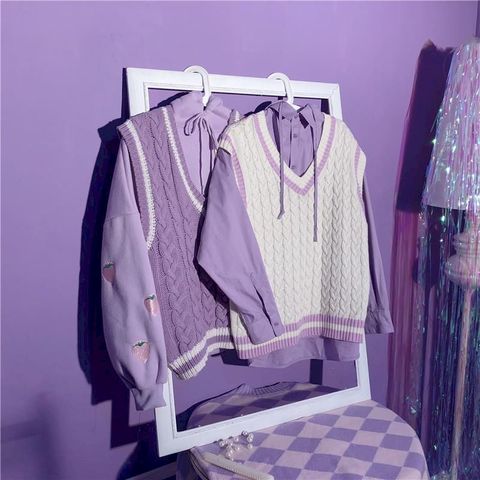 purple retro vest japanese sweet women Knitted jacket for korean style oversized clothes sleeveless tiktok tops young jackets ► Photo 1/6