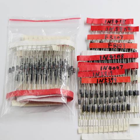 1N4148 1N4007 1N5819 1N5399 1N5408 1N5822 FR107 FR207,8values=100pcs,Electronic Components Package,Diode Assorted Kit ► Photo 1/6